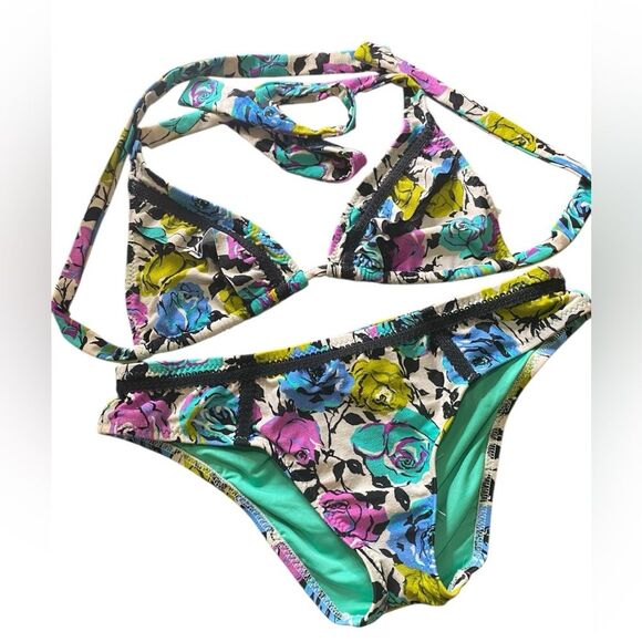 Y2K Betsey Johnson Petal Pusher Bikini Dark Floral Hipster Bottom Size Medium - Picture 7 of 12